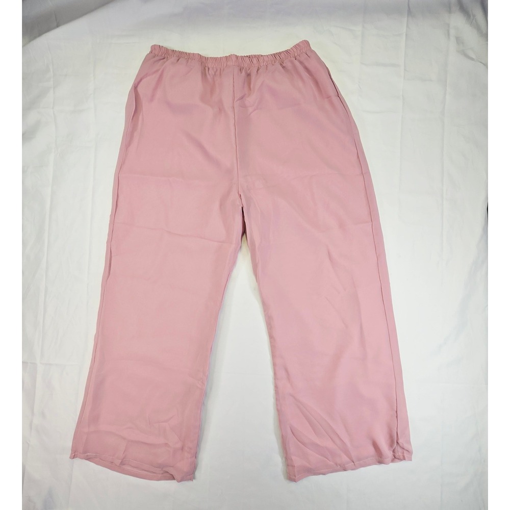Unbranded Women's Wide Leg Elastic Waist Pants 16W Pink Relaxed Lined Trousers